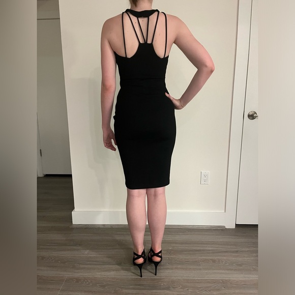 Express Black Strappy Midi Dress with Mesh Neck Detail - Picture 3 of 5